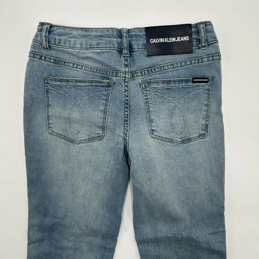 Calvin Klein Jeans Ankle Flare Girls Size 10 Fringe Raw Bottoms Stretch NWT